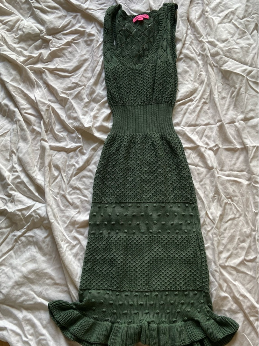 Betsey Johnson Olive Green Off-the-Shoulder Knit Sweater Dress